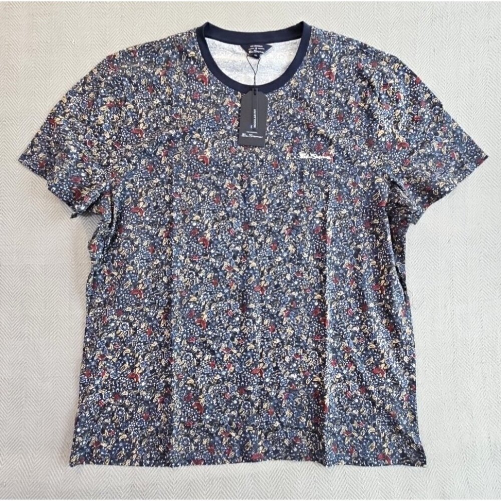 Ben‎ Sherman Crew Neck Shirt Men's XXL NWT Navy Floral Short Sleeve BS12SK180